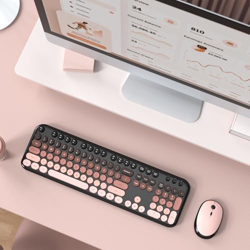 MOFII Wireless Keyboard and Mouse Combo, Full Size 2.4G Retro Round Computer Keyboard and Mouse Set, Plug and Play, for Windows, Computer, Desktop, PC, Notebook - (Lovely BlackBerry Gradient) - color: Lovely Blackberry Gradient