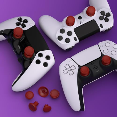 eXtremeRate ThumbsGear V3 Interchangeable Ergonomic Thumbsticks for PS5 Controller, Replacement Analog Thumb Sticks for PS4 Controller - Carmine Red 4 Height Adjustable Convex, Concave Grip Joysticks - color: Carmine Red