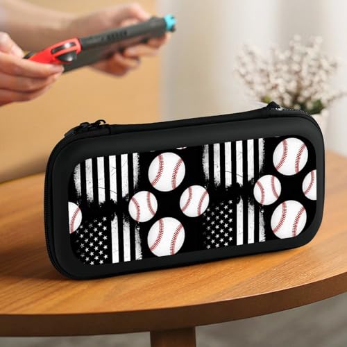 PPIKTC Travel Hard Shell Carrying Case for Switch, Shockproof Protective Storage Bag with 15 Game Cartridges, Baseball American Flag - color: Design (322)