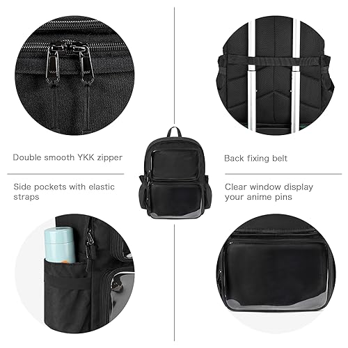STEAMEDBUN Ita Bag Backpack with insert Pin Display Backpack for School Anime Cosplay - color: Black