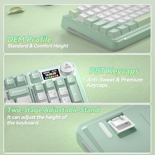 SOLAKAKA A99 Pro Wireless Mechanical Keyboard with BT5.0/2.4GHz/USB-C, LCD Screen & Metal Knob, Gasket-Mounted Gaming Keyboard, Full Hot-Swappable, RGB Creamy Keyboard for Win/Mac - color: MintGreen