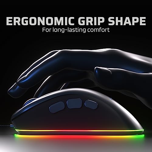 LTC GM-031 Wired Gaming Mouse, 7200 DPI Adjustable, 6 Programmable Macro Buttons, 4 RGB Backlit Mode, Ergonomic Shape, Software Support for Customization, Black