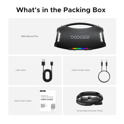 Portable Wireless Speaker, 250W Peak/220W RMS Loud Boombox Speaker, Deep Bass Outdoor Party Speaker, 20H Playtime, IPX5 Waterproof, RGB Lights, TWS Pairing, USB/TF/AUX