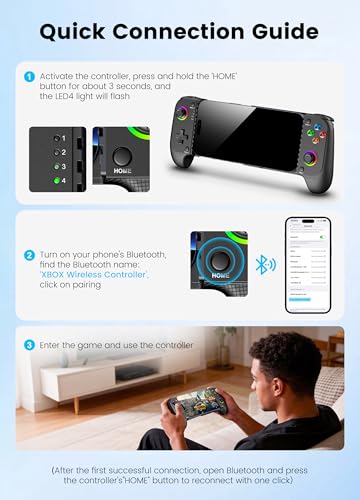 Wireless Phone Controller for iPhone/Android with Hall Joystick, Moblie Controller for iPhone Support Xbox Game Pass, Steam Link, Call of Duty, Roblox, Handheld Gaming Gamepad, Nintendo DS Consoles - color: Black