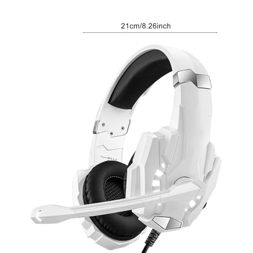 Cuifati Gaming Headset, Over Ear Headphone with Noise Cancelling Microphone and LED Lights, 40mm Drivers for PC, Laptop, Mobile Phone, Gaming Console (White) - color: White