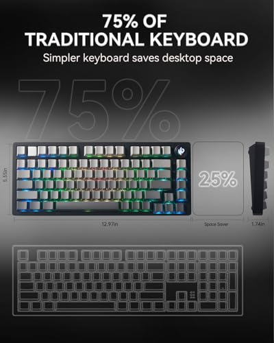 LEOBOGxAula HI75C Pro Mechanical Keyboard,Aluminum Gaming Keyboard | Tri-Modes Bluetooth/USB-C/Wireless,Programmable Hot Swappable 80 PBT Keycaps,RGB Backlit,Pre-lubed Reaper Switches - color: Grey