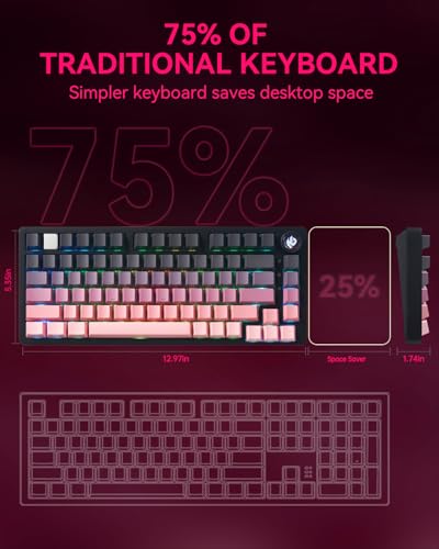 LEOBOG x Aula HI75C Pro Mechanical Gaming Aluminum Wireless Keyboard | Tri-Modes Bluetooth/USB-C/Wireless,Hot Swappable Pre-lubed Reaper Switches, Programmable RGB Backlit 81 PBT Keycaps - color: Black Pink