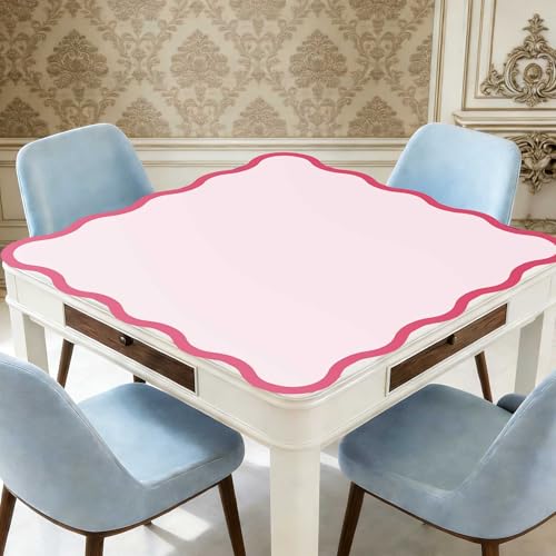 Scalloped Mahjong Mat - Non-Slip Noise Reduction Gaming Mat 31.5 x 31.5 Inch for Mahjong,Waterproof Surface, Neoprene Mahjon for American Mahjong Game (Pink) - color: Pink