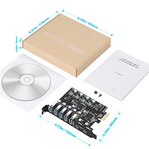 PCIE USB 3.0 Expansion Card 7 Ports (5X Type-A and 2 USB C) PCIe Card | Super Speed PCI Express USB 3.0 Hub Controller Adapter, PCIe USB Expansion Card for Windows 11/10/8/7/XP and MAC OS/Linux