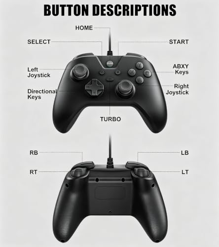 Wired Controller for PC Windows/Android/Tablet/Switch/PS4/PS3, 1000Hz Polling Rate Plug and Play Gaming Gamepad Joystick with USB C Adapter, Dual Motors, Turbo, 6.56ft Cable, Ultra-Low Latency, Black - color: Black