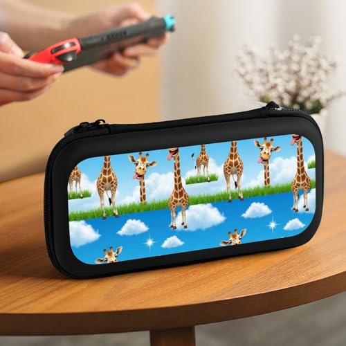 PPIKTC Portable Travel Carrying Bag for Switch, Giraffe Selfie Hard Shell Protective Case, Shockproof Game Organizer with 15 Game Cartridges - color: Design (210)