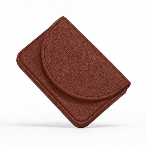 Business Card Holder,PU Leather Business Card Case Wallet Brown | Pocket Travel Name Card Case for Men and Women Gift,Portable Magnetic Business Card Carrier for Purse - color: Brown