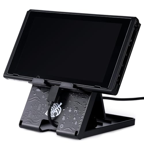 Tscope Foldable Switch Stand for Nintendo Switch/Switch 2/Lite/OLED, Adjustable Compact Portable Holder, Cute Leaf Design Gaming Stand Accessories (Black) - color: Black