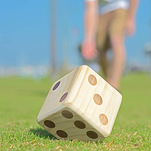 GoSports Giant Wooden Playing Dice Set with Rollzee and Farkle Scoreboard - Includes 6 Dice, Dry-Erase Scoreboard and Canvas Tote Bag - Choose 2.5 Inch or 3.5 Inch Dice) - style: 3.5 Inch Natural Wood Dice
