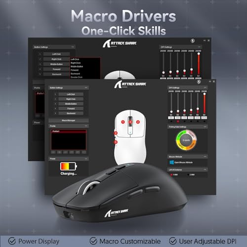 ATTACK SHARK X6 Lightweight Wireless Gaming Mouse with RGB Backlight Charging Base,Tri-Mode Wired/2.4GHz/BT5.2,26K DPI, PAW3395 Optical Sensor,HUANO Switch,5programmable Buttons,PC/Mac(Black) - color: Black, size: Mouse without Anti-slip sticker
