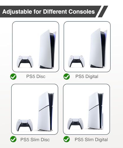 Upgraded Adjustable Console Holder Wall Mount for PS5: Black Gaming Stand for PlayStation 5/PS5 Slim/Pro Digital Disc Edition With 2 Controller Kits White - color: White