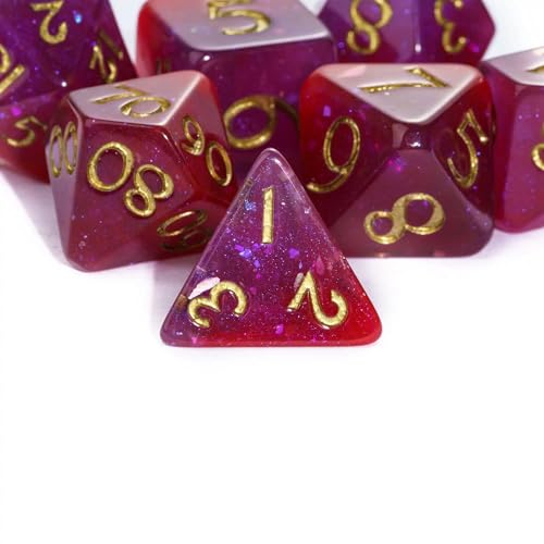 Purple Glitter DND Dice Set D&D Polyhedral Dice for Tabletop Games | Leather Storage Bag, DM Gift, for Dungeons and Dragons Role Playing Games - color: Glitter-purple&red