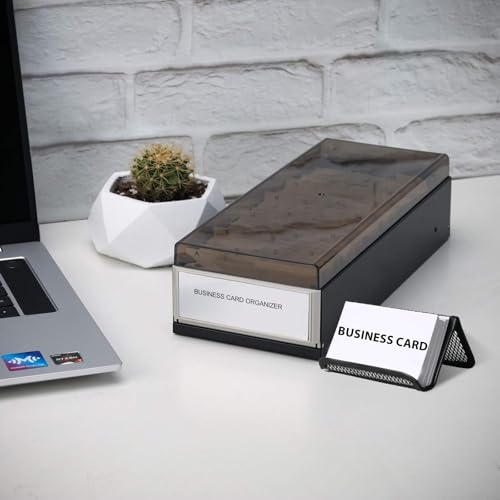 Business Card Holder with A-Z Tabs, Metal Organizer Box Stores 800 Cards | Stores Up to 800 Business Cards With A-Z Tabs, Metal Structure And Desk Organizer Design for Office Use.