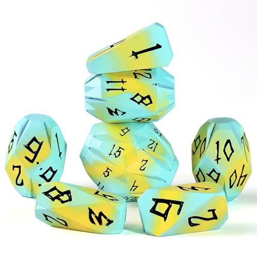 FONVGOGO Metal DND Dice Set, Dungeons and Dragons Dice Set D and D with Cardboard Box for Role Playing Games RPG TTRPG Gifts (Blue Yellow) - color: S Blue Yellow