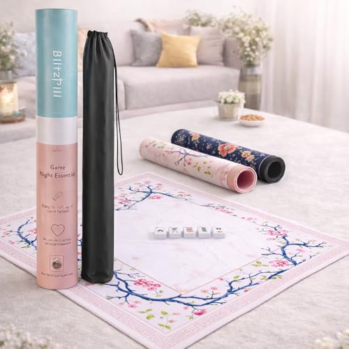 Mahjong Mat & Mah Jongg Mat for Table - Waterproof & Silent, 3mm Thick Non-Slip Game Pad with Unique Designs, Carry Bag & Gift Tube - Premium Mahjongg Accessories(31.5" x 31.5",Pink - color: Pink