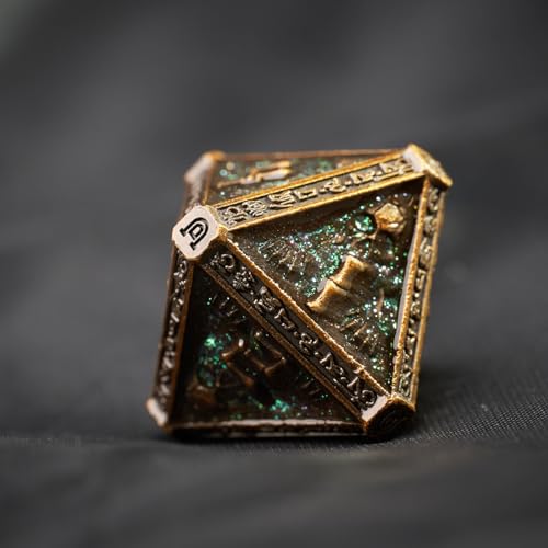 Metal DND Dice Set for D&D Dungeons and Dragons RPG Game Skull Wizard Theme Polyhedral Dice with Metal Gift Box for Dice Goblin Collectable Unique Skeleton Halloween Accessories (Green Brass) - color: Green Brass