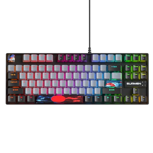 Owpkeenthy 75% Mechanical Gaming Keyboard with Red Switch, RGB Backlit Keyboard, 87 Keys Compact TKL Wired Computer Keyboards for Laptop PC Gamer Xbox PS (Grey/ 87 Red Switch) - color: Grey/ 87 Red Switch