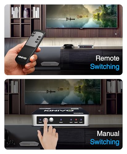 Kinivo HDMI Switch 3 in 1 Out 4K 60Hz (HDR 10, High Speed 18Gbps, IR Remote, HDCP2.2, Dolby Vision, VRR) - 350BN Switcher Compatible with Roku, PS5, Xbox, Apple TV, Nintendo Switch 2, Cable Box - size: 4K - 3 Port