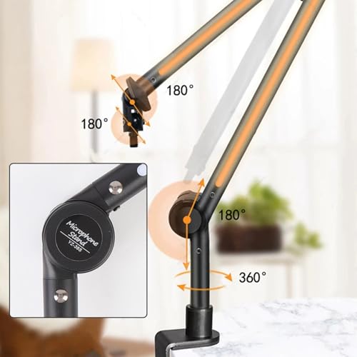 Yunseity Microphone Arm Stand Boom Arm Desk Mic Stand with RGB Light 22 Color Modes for Gaming Streaming Podcast