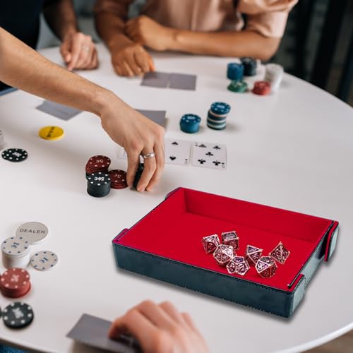 SIQUK Magnetic Folding Dice Tray Rectangle Dice Rolling Tray PU Leather Dice Trays Foldable Dice Holder Dice Rolling Mat Storage Box for D&D RPG Dice Games, Red - color: Red