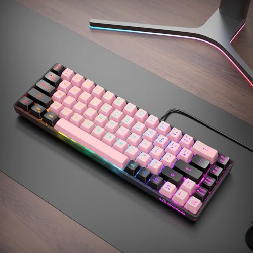 GEODMAER 65% Wired Gaming Keyboard, LED Backlit, Ultra-Compact Anti-Ghosting No-Conflict 68 Keys Membrane Gaming Wired Keyboard for PC Laptop Windows Gamer(Pink-Black) - color: Pink-Black