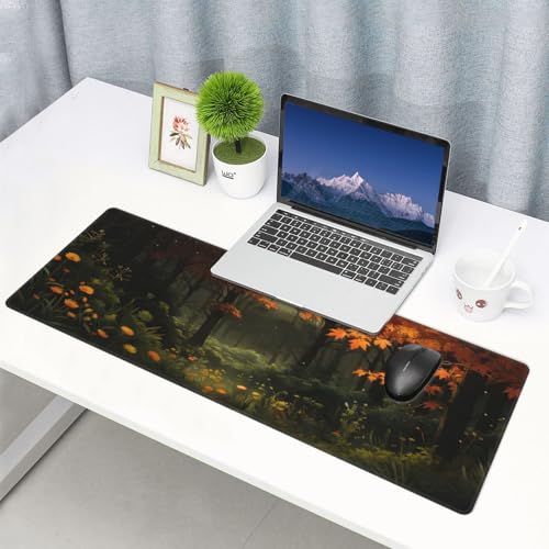 Large Gaming Mouse Pad Desk Mat, Dark Forest Extended Keyboard Mouse Pad Mousepad with Non-Slip Base and Stitched Edge Mouse Mat Desk Pad Mouse Pads for Desk Home Office, 31.5 x 11.8 - color: Dark Forest