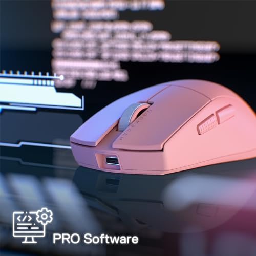 Redragon M916 PRO 3-Mode Wireless Gaming Mouse, 55G Ultra-Light 26K DPI Mouse w/Ergonomic Natural Grip Build, Full Programmable Buttons, Software Supports DIY Keybinds & DPI (1K Hz, Pink) - color: Pink, style: 1K Hz
