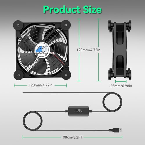 120mm USB Fan, USB Computer Fan with 3 Speeds Controller Small PC Cooling Fans for Cabinet Case Server TV Receiver Router DVR Xbox Cooler, 2Pcs - style: 2 Pcs