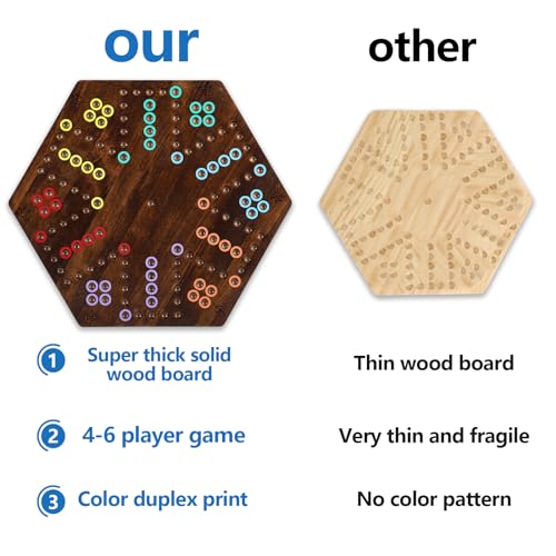 20 inches Wood Wahoo Board Game 2 Sided 4-6 Player(Large,Brown) | solid wooden wahoo marble board game with marbles and dice; fit party game night and indoor group entertainment - color: Large, Rustic Brown