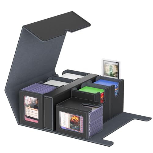 Gomyrod Card Deck Box with 4 Commander Display & Dice Tray (Black & Grey) | 7 In 1 MTG Commander Deck Box, Fits 240+ Toploader Cards, Removable Deck Case, Compatible for Magic/TCG/Sports/Baseball Cards - color: Black & Grey