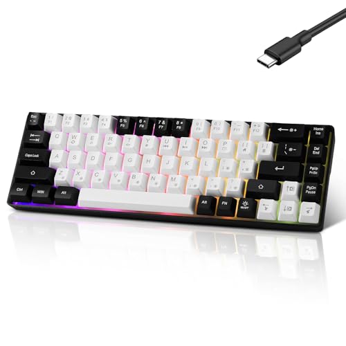 Guiheng Wired Portable 60% Mechanical Gaming Keyboard,RGB LED Backlit Compact 68 Keys Mini Wired Office Keyboard with Red Switch for Windows Laptop PC Mac - White - color: White and black