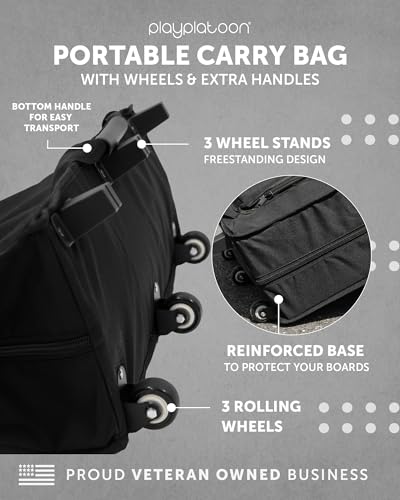 Play Platoon Cornhole Board Carrying Case with Wheels, Regulation Rolling | Bag for Two 4x2 Ft Boards, Set of 8 Bags & Accessories Storage Pocket