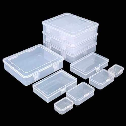 28 Pieces Mixed Sizes Rectangular Clear Plastic Storage Box | Empty Mini Containers, Hinged Lids, For Small Items, Craft Projects - size: Mixed Sizes