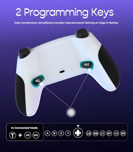 LED Wireless Controller for PS5,with PS5 Pro/PC/iOS/Android/MAC/Steam Deck, Hall-effect joysticks/ Programmable/Dual Vibration/ Turbo & Macro /8 Color RGB Lighting/1000mAh Battery,3.5mm Audio Jack/6-Axis Motion Contro Gamepad - color: White