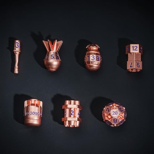 UDIXI Metal Dice Set D&D, RPG 7PCS Polyhedral Metal DND Dice Set Copper | Bomb Shape, Solid Metal, Cool Design, Leather Pouch Pakaging, for Dungeons and Dragons Role Playing Games Tabletop Game - color: Copper Blue