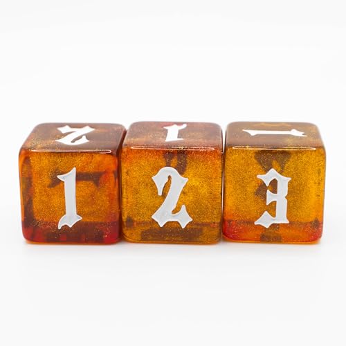Custom Made Resin d3 (3-Sided Dice) - Set of 6 | Sir GameAlot | Glitter 6-Sided dice Numbered 1 to 3 | Use for Dungeons and Dragons DND, Warhammer and Other Games that Need a Three Sided roll - style: D3 Set of 6