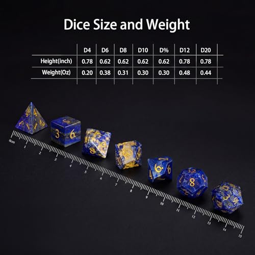 Frosted Shattered Resin DND Dice Set, 7 Piece Polyhedral for Dungeons and Dragons, ICY Cracked Design, RPG Tabletop Games (Lapis Lazuli-Gold) - color: Lapis Lazuli-gold