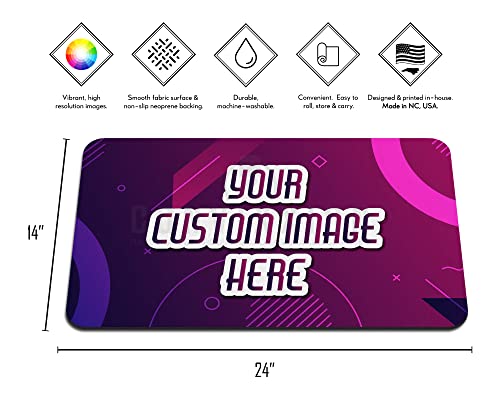 Custom Neoprene Stitched Edge Playmat - Personalize Your Mat - Upload Your Own Art - Professional Stitched Gaming Mat - Custom Made Board Game Desk Mat for MTG TCG LCG (24" x 14") - size: 24" x 14"