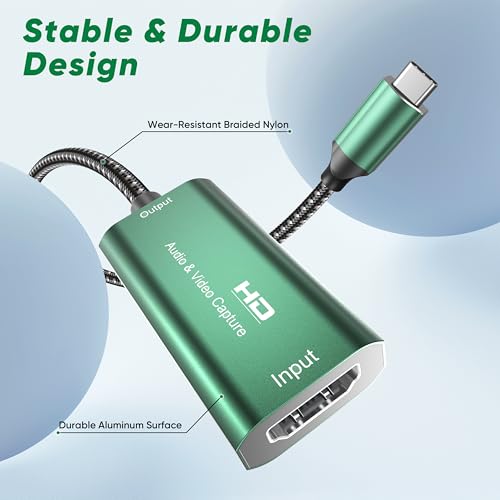 Video Capture Card,4K USB 3.0 HDMI to USB C Capture Card,1080P 60FPS Capture Card for Gaming, Streaming, Compatible with IPad Windows Mac OS Switch PS5/4 Xbox OBS Zoom DSLR Camera (Green)