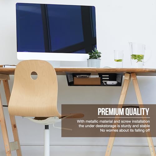 2 Pack Under Desk Shelf - Under Desk Storage Shelf Metals,Under Desk Organizer - Black Under Shelf Storage for Office Tables & Workstations(11 Inch) - size: 11 inch 2 Pack