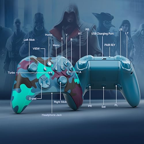 Xexvyrin Wireless for X-Box Controller, Compatible with X-box One X|S, Series PC, Special Edition Custom Controller 6-Axis Motion Control/3.5mm Audio Jack/Dual Vibration/Macro Function/Turbo( Blue)