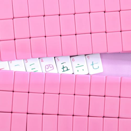 160 Pink Engraved American Mahjong Tiles Set with Carrying Bag and Accessories, 1.2’’ Mahjong Tile Set - color: 1-pink