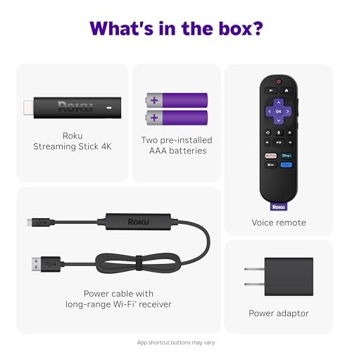 Roku Streaming Stick 4K with Voice Remote - HDR10+ & Dolby Vision | Compact 4K Streaming Device for TV with Roku Voice Remote & Long-Range Wi-Fi - Free & Live Local News, Sports - style: 4K + Dolby Vision