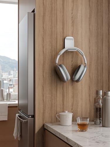 MAMUVIMO Headphone Stand, Headset Stand Foldable & Sticky, Headphone Holder Hook Mount with Non-Slip Silicone, Adhesive Earphone Desk Hanger Clip Space-Saving for Airpods Max, All Earphones-White - color: White, size: 1 Pack