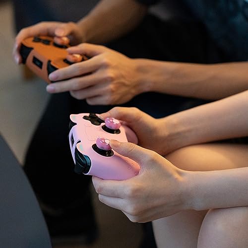 GeekShare Sugar Bear Controller Skin Set Anti-Slip Silicone Protective Cover Skin Case for Switch Pro Controller with 2 Thumb Grip Caps and 1 Sticker - Pink